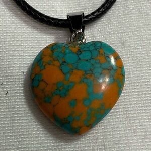 Turquoise and Orange Heart Pendant Necklace